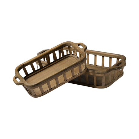 Louis Set of 2 Natural Wood Slated Nesting Trays from Mercana - Luna Furniture