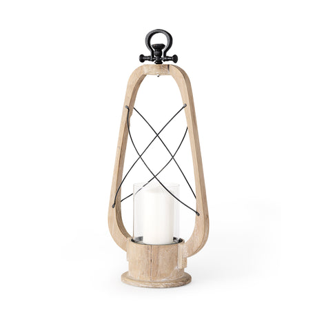 Zain II Large Brown Wooden Vintage Inspired Candle Holder Lantern from Mercana - Luna Furniture