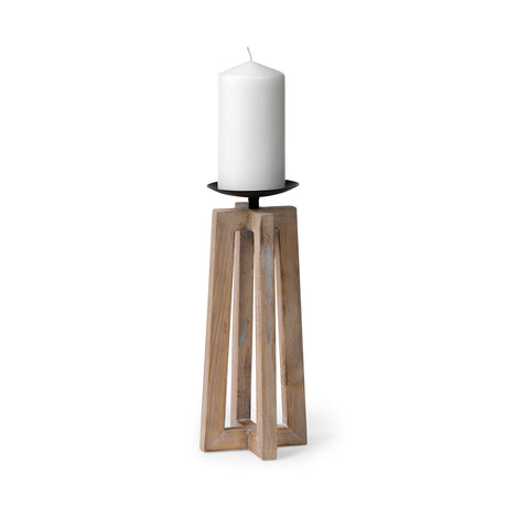 Astra Large Light Brown Wood Pedestal Base Table Candle Holder from Mercana - Luna Furniture