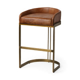 Hollyfield II Brown Leather Seat Gold Metal Base Bar Stool from Mercana - Luna Furniture