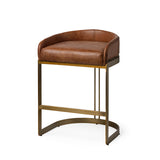 Hollyfield II Brown Leather Seat Gold Metal Base Stool from Mercana - Luna Furniture