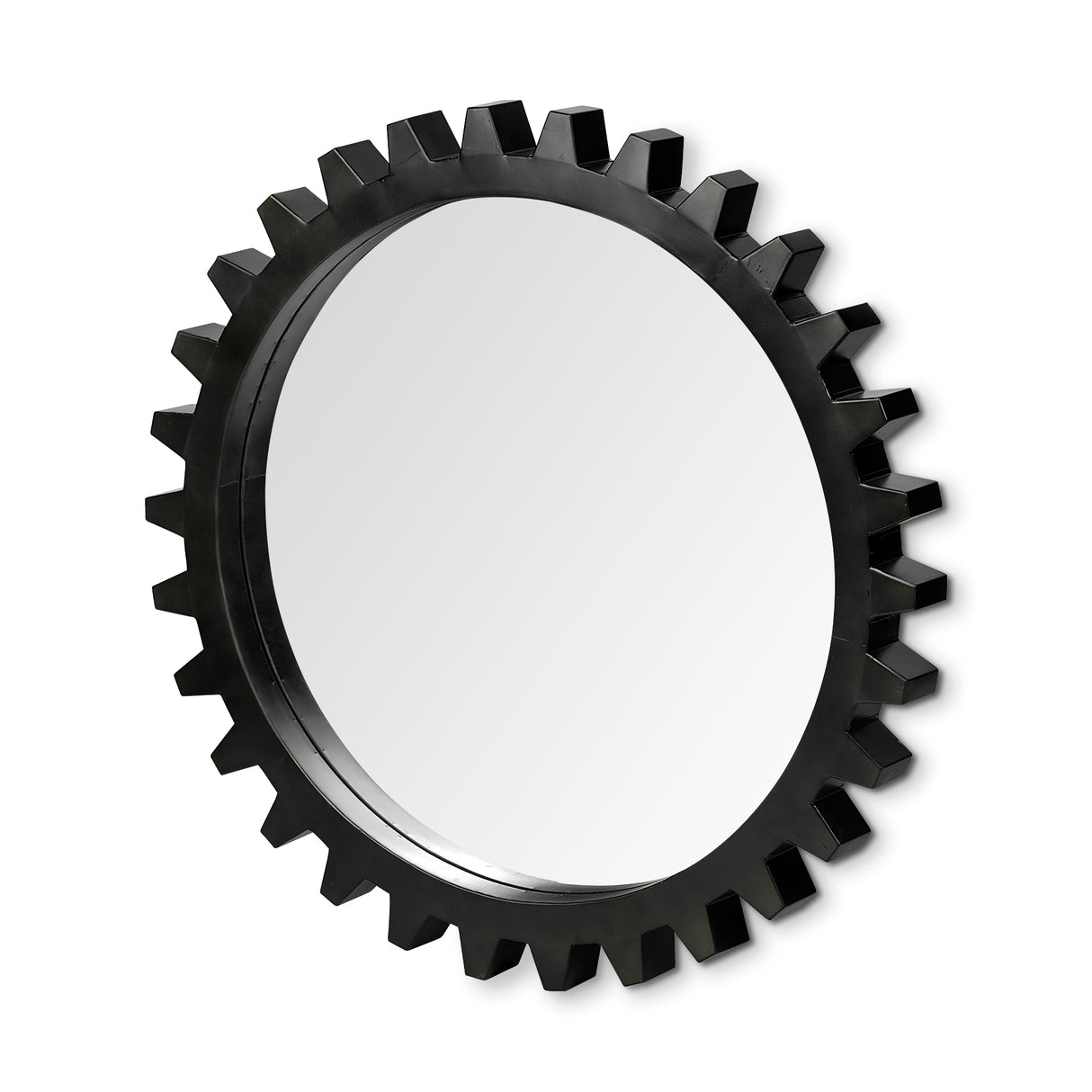 Alloy Cog 37" Round Black Metal Frame Mirror from Mercana - Luna Furniture