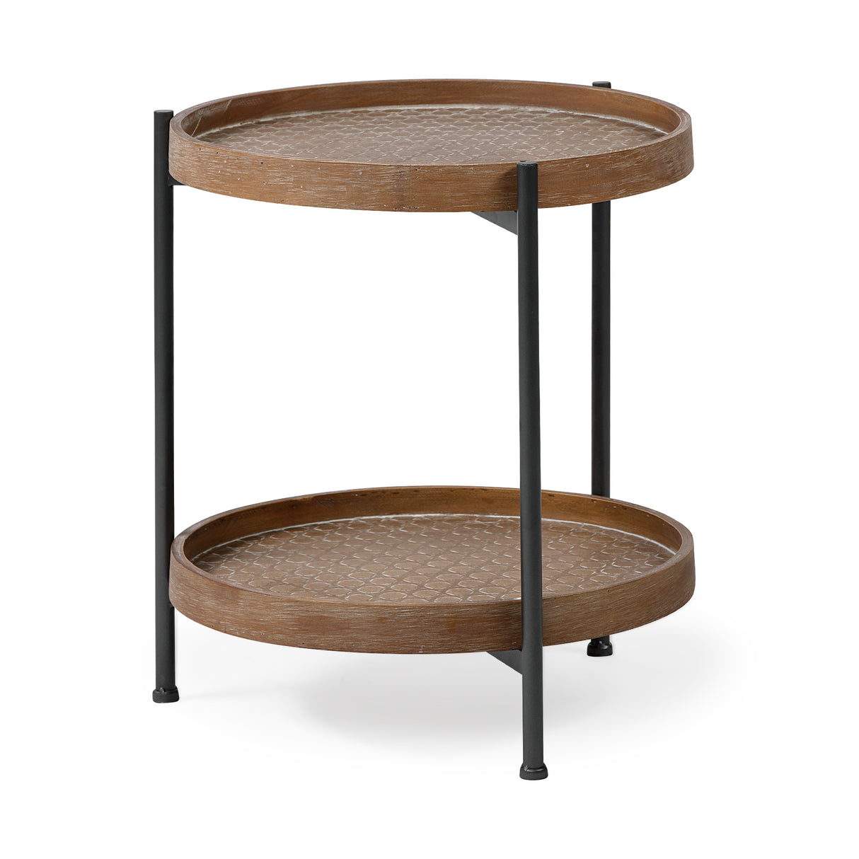 Kade III 16.9" Round Top Natural Brown Wood and Gray Metal Frame Tray-Style End/Side Table from Mercana - Luna Furniture