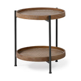 Kade III 16.9" Round Top Natural Brown Wood and Gray Metal Frame Tray-Style End/Side Table from Mercana - Luna Furniture