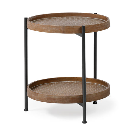 Kade III 16.9" Round Top Natural Brown Wood and Gray Metal Frame Tray-Style End/Side Table from Mercana - Luna Furniture