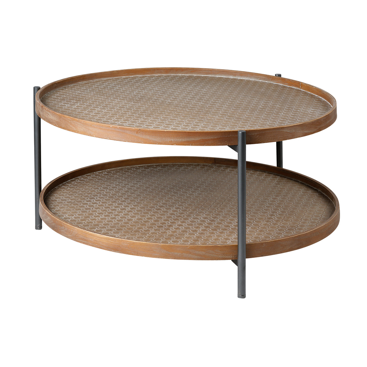 Kade 33" Round Brown Table Gray Metal Frame Two-Tier Coffee Table from Mercana - Luna Furniture