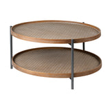 Kade 33" Round Brown Table Gray Metal Frame Two-Tier Coffee Table from Mercana - Luna Furniture