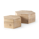 Elyse (Set of 2) 14L x 12W Brown Wooden Hexagonal Boxes from Mercana - Luna Furniture