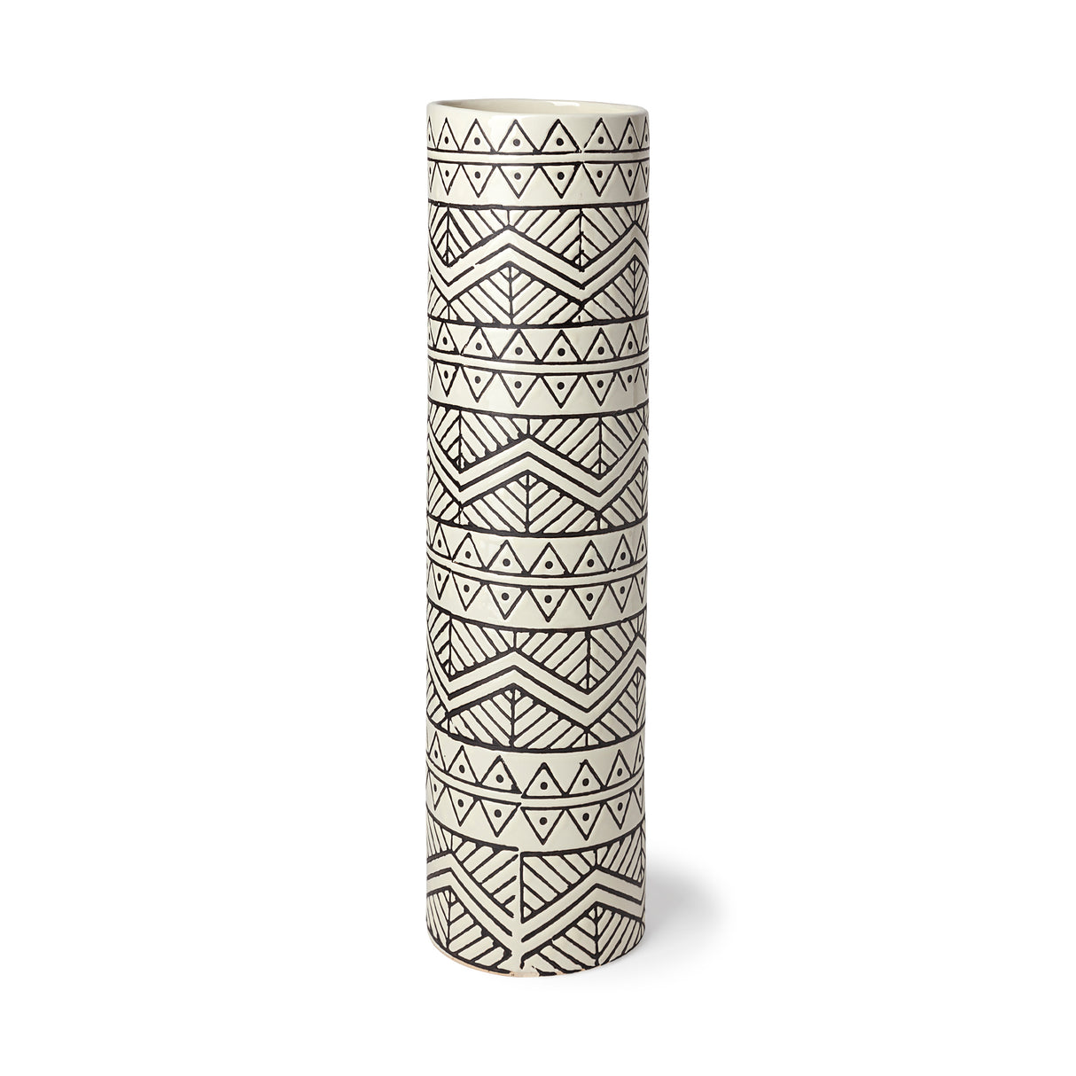 Uhura II Large Cream Black Patterned Cylindrical Ceramic Vase from Mercana - Luna Furniture
