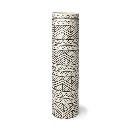 Uhura II Large Cream Black Patterned Cylindrical Ceramic Vase from Mercana - Luna Furniture