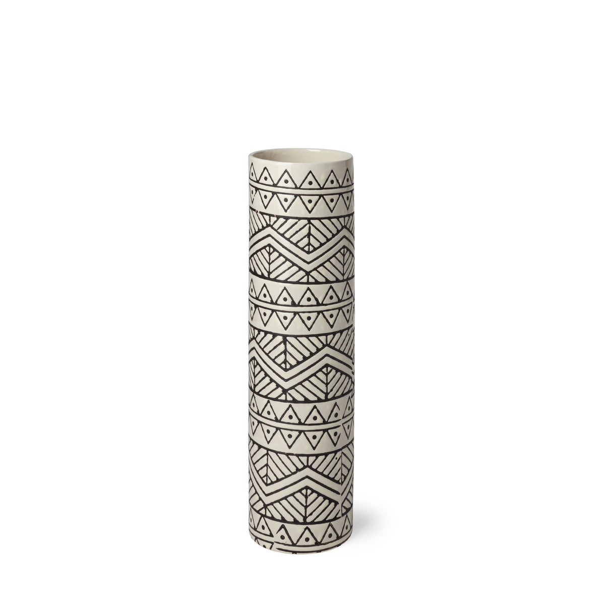 Uhura I Small Cream Black Patterned Cylindrical Vase from Mercana - Luna Furniture
