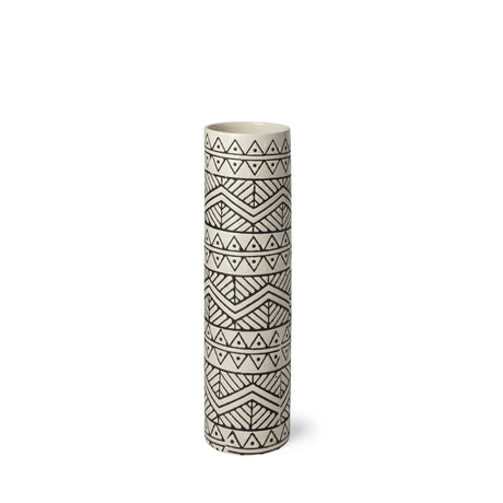 Uhura I Small Cream Black Patterned Cylindrical Vase from Mercana - Luna Furniture