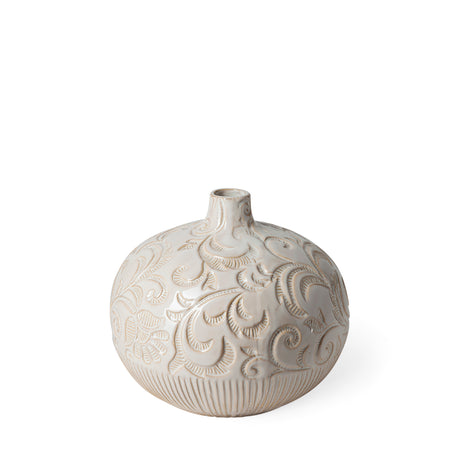 Jadiza II Medium White Glaze Floral Pattern Vase from Mercana - Luna Furniture