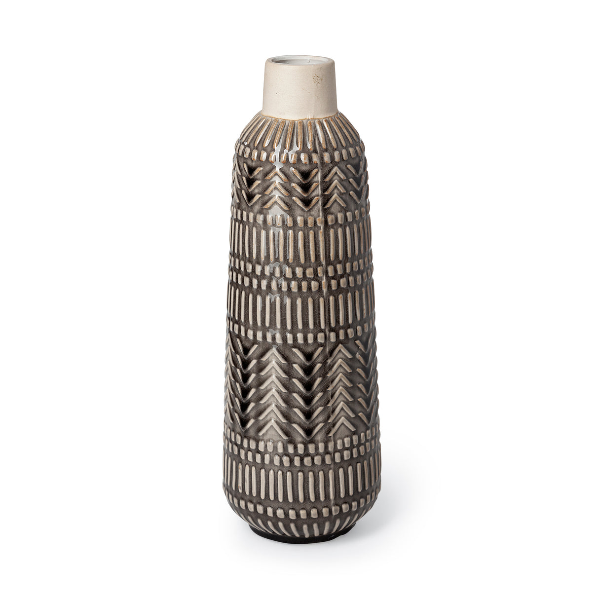 Riker III Large Dark Gray Cream Ceramic Vase from Mercana - Luna Furniture