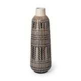 Riker III Large Dark Gray Cream Ceramic Vase from Mercana - Luna Furniture