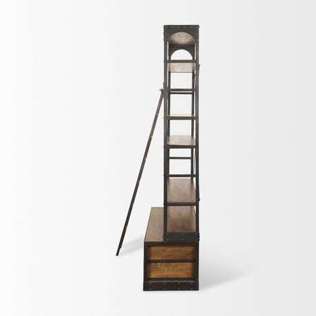Brodie II Medium Brown Wood Black Ladder Four Shelf Shelving Unit 57L x 20.5W x94H from Mercana - Luna Furniture