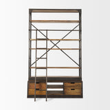 Brodie II Medium Brown Wood Black Ladder Four Shelf Shelving Unit 57L x 20.5W x94H from Mercana - Luna Furniture