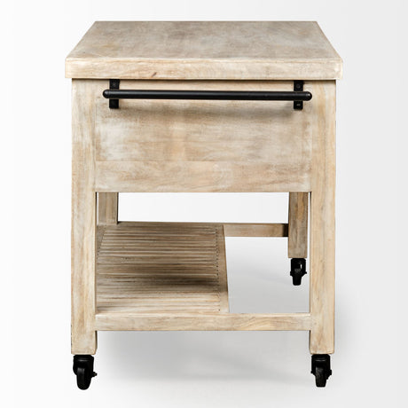 Columbia 62L x 28W x 36H I Light Brown Body w/ Black Iron Knobs Rolling Kitchen Island from Mercana - Luna Furniture