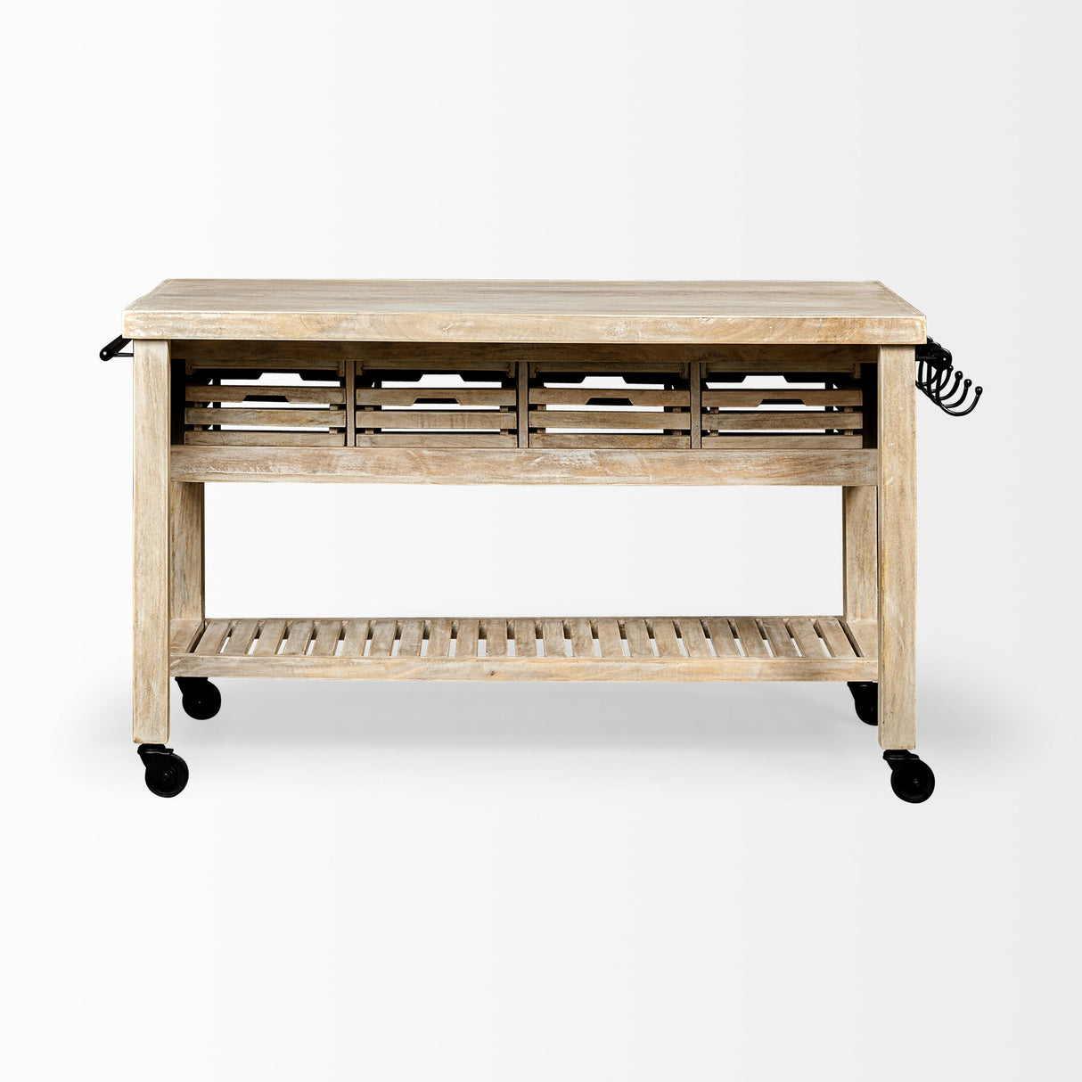 Columbia 62L x 28W x 36H I Light Brown Body w/ Black Iron Knobs Rolling Kitchen Island from Mercana - Luna Furniture