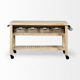 Columbia 62L x 28W x 36H I Light Brown Body w/ Black Iron Knobs Rolling Kitchen Island from Mercana - Luna Furniture