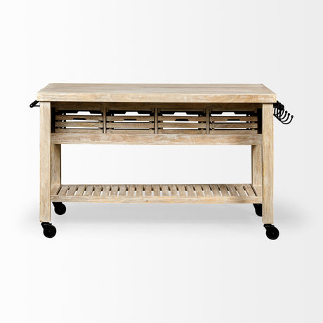 Columbia 62L x 28W x 36H I Light Brown Body w/ Black Iron Knobs Rolling Kitchen Island from Mercana - Luna Furniture