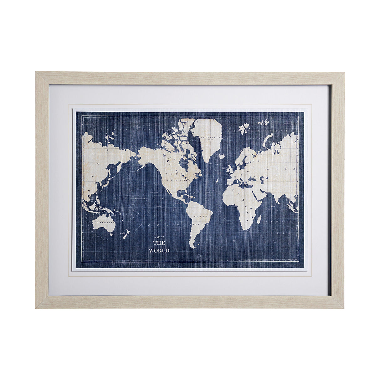 Blueprint World Map by Sue Schlabach a Hand Embellished Textured Framed Art Print Matted under Glass from Mercana - Luna Furniture