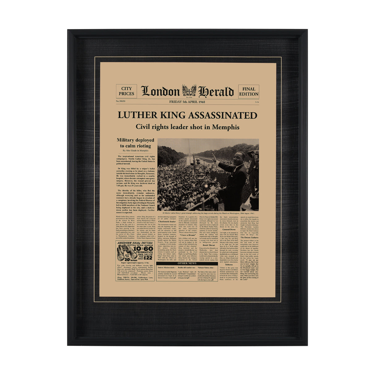 Luther King Assassinated by Vintage Collection Hand Embellished Framed Art Photo Matted under Glass from Mercana - Luna Furniture
