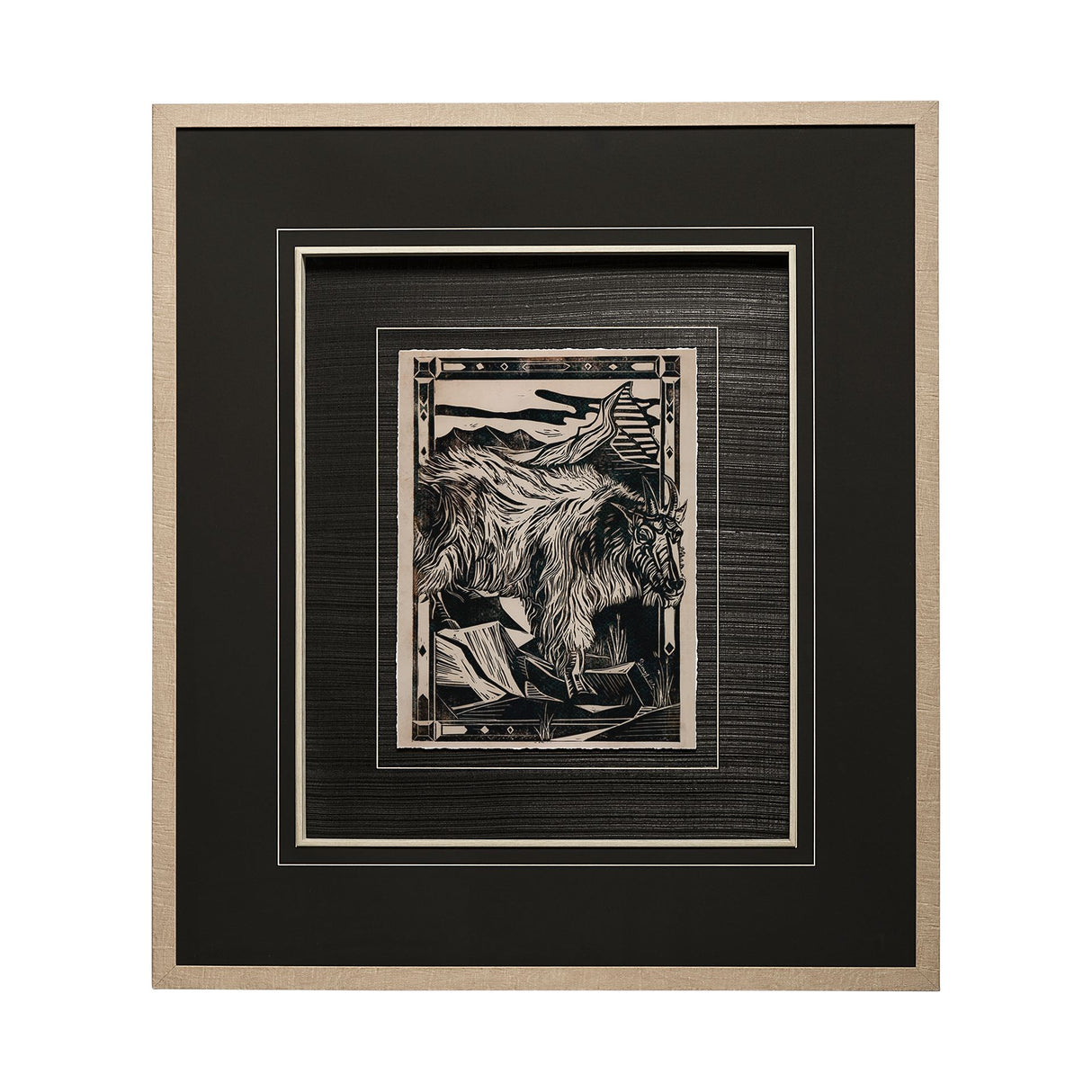 Linocut II by Mercana Studio a Hand Embellished Textured Framed Art Print Matted under Glass from Mercana - Luna Furniture