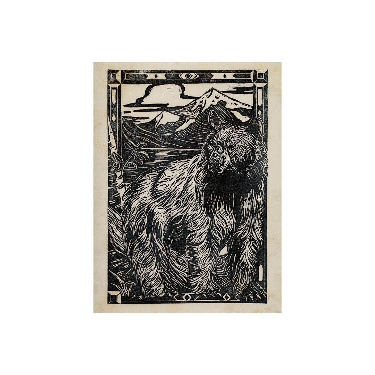 Linocut III (Bear) by Mercana Studio a Hand Embellished Textured Canvas from Mercana - Luna Furniture