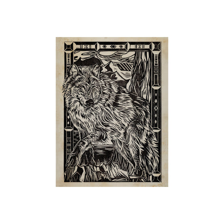 Linocut IV (Wolf) by Mercana Studio a Hand Embellished Textured Canvas from Mercana - Luna Furniture
