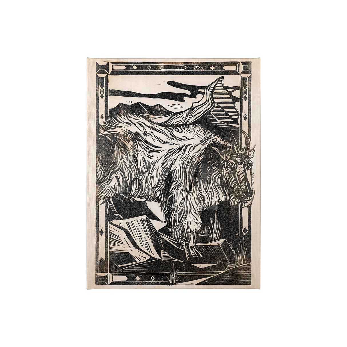 Linocut I (Ram) by Mercana Studio a Hand Embellished Textured Canvas from Mercana - Luna Furniture