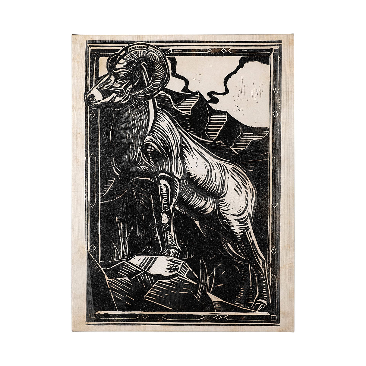 Linocut II (Goat) by Mercana Studio a Hand Embellished Textured Canvas from Mercana - Luna Furniture