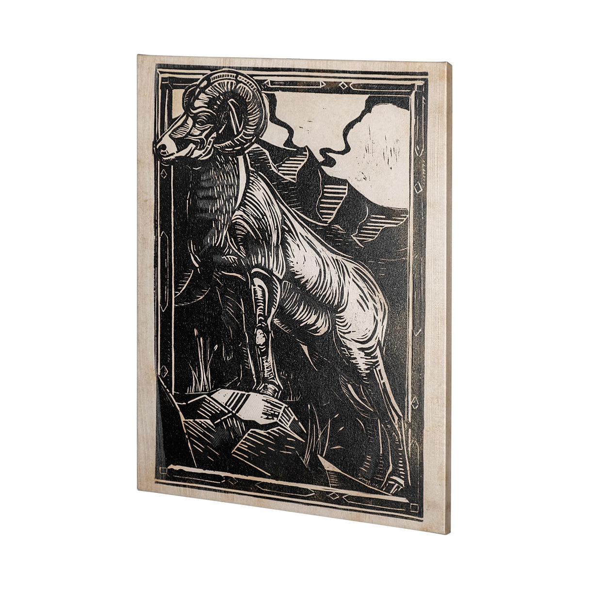 Linocut II (Goat) by Mercana Studio a Hand Embellished Textured Canvas from Mercana - Luna Furniture