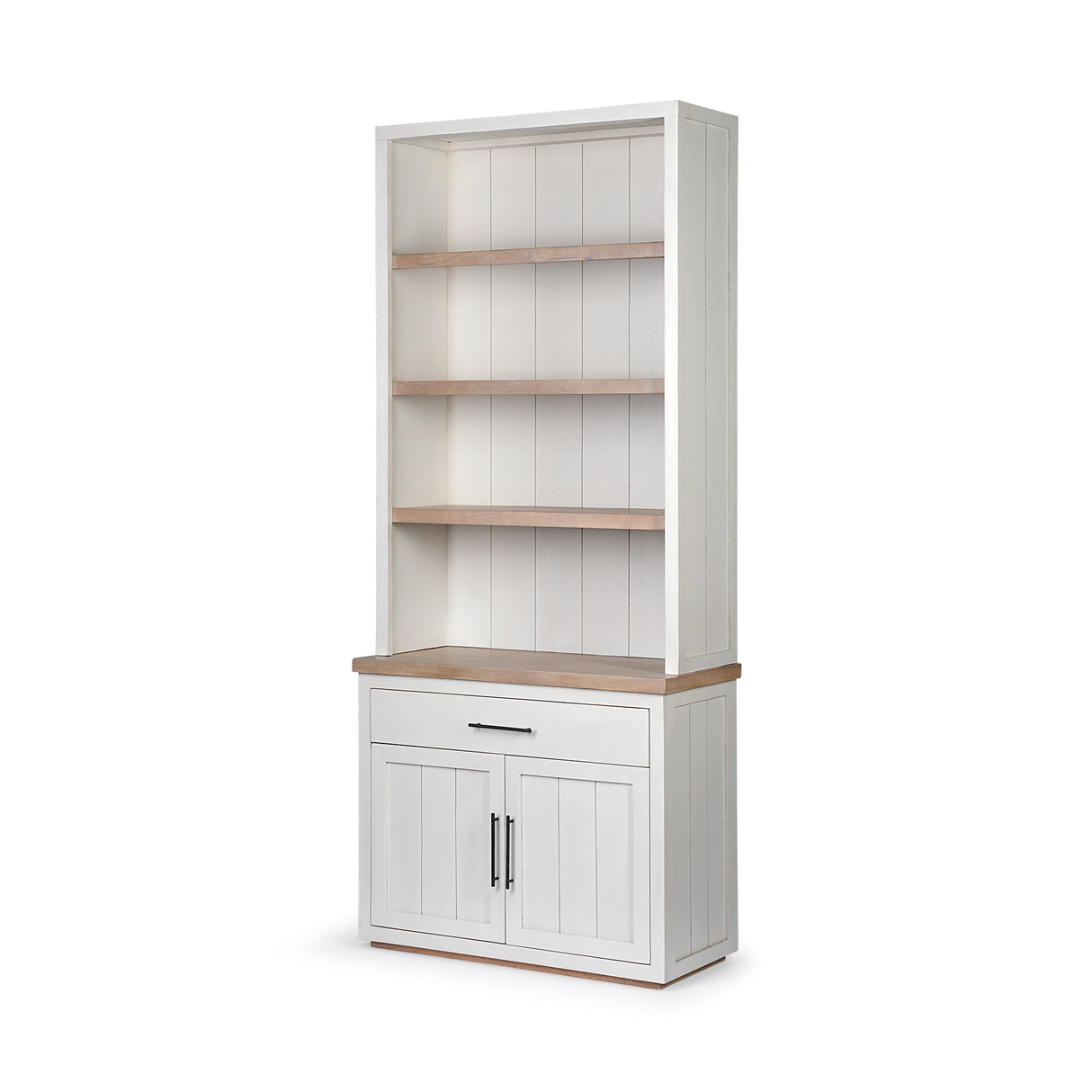 Fairview I White and Medium Brown Wood Three Shelf Shelving Unit from Mercana - Luna Furniture