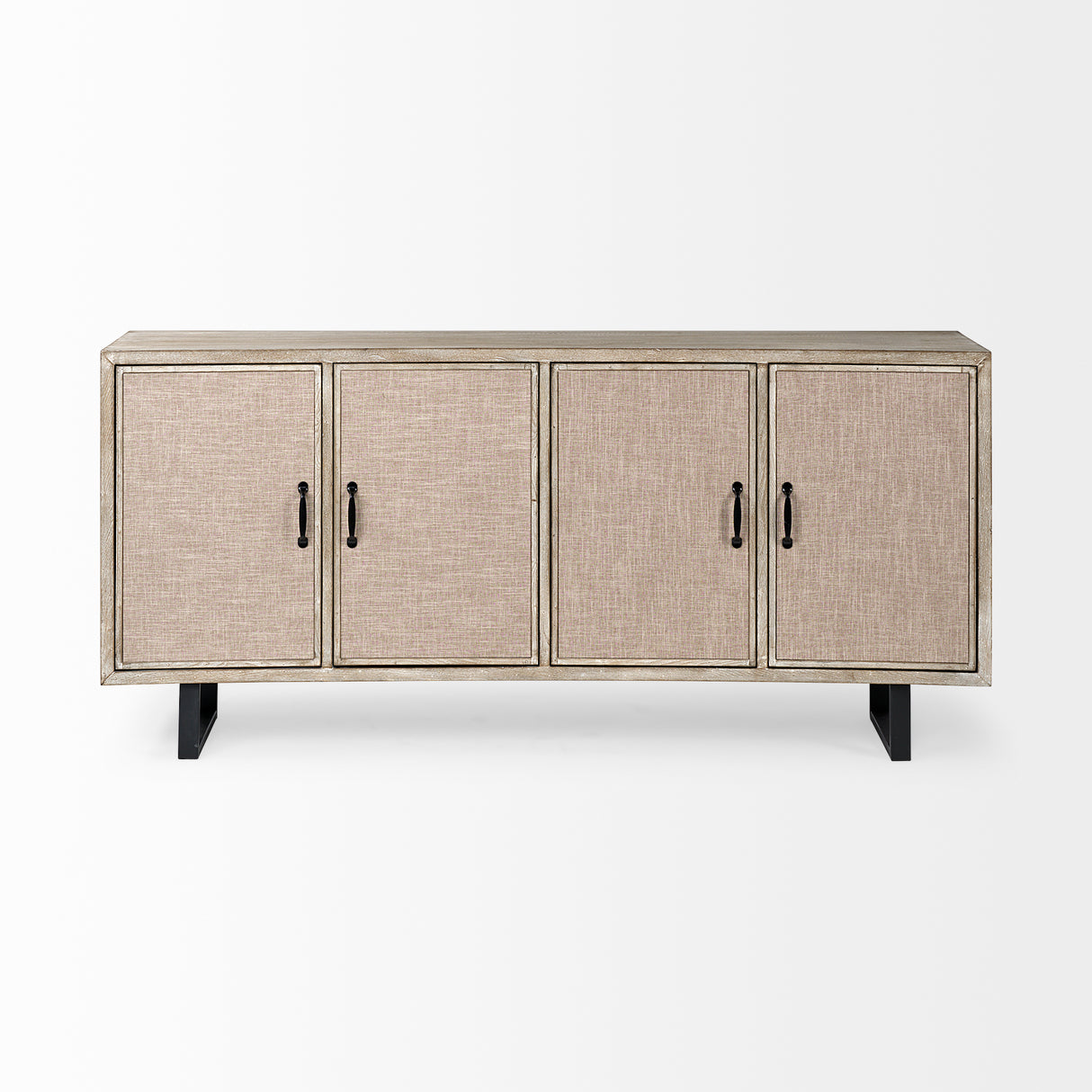 Bellefontaine II 68x15.5 Brown Fir Veneer Frame 4 Fabric Covered Cabinet Door Sideboard from Mercana - Luna Furniture