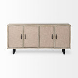 Bellefontaine II 68x15.5 Brown Fir Veneer Frame 4 Fabric Covered Cabinet Door Sideboard from Mercana - Luna Furniture