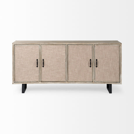Bellefontaine II 68x15.5 Brown Fir Veneer Frame 4 Fabric Covered Cabinet Door Sideboard from Mercana - Luna Furniture