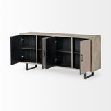 Bellefontaine II 68x15.5 Brown Fir Veneer Frame 4 Fabric Covered Cabinet Door Sideboard from Mercana - Luna Furniture