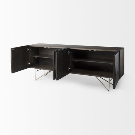 Darwin 80x17.5 Brown Solid Wood Gold Metal Base 4 Cabinet Door Sideboard from Mercana - Luna Furniture