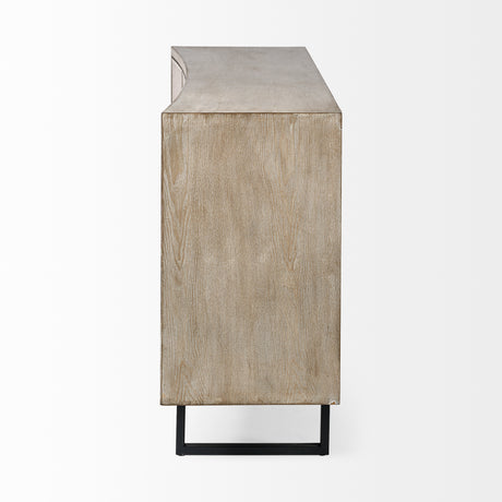 Bellefontaine II 68x15.5 Brown Fir Veneer Frame 4 Fabric Covered Cabinet Door Sideboard from Mercana - Luna Furniture