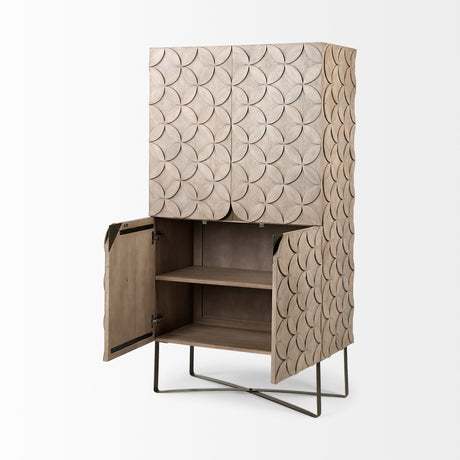 Excelsior II 68.1" H Light Brown Wood Gold Iron Base Storage Cabinet from Mercana - Luna Furniture
