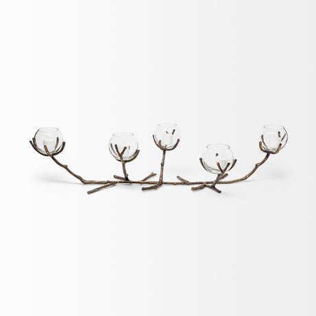 Vine II Distressed Gold Metal Creeper Five Candle Table Candle Holder from Mercana - Luna Furniture