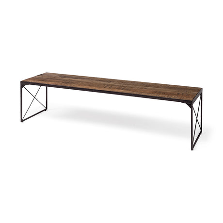 Trestman III 66L x 18W Brown Wood Top W/Black Iron Base Accent Bench from Mercana - Luna Furniture