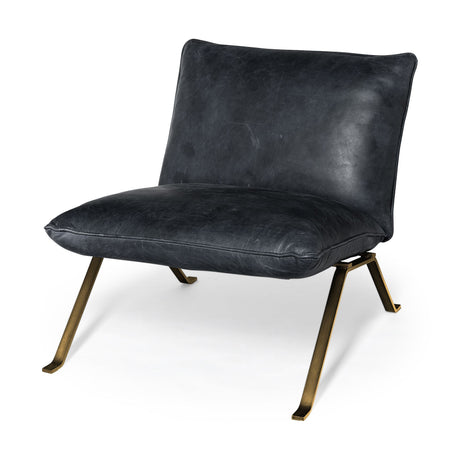 Flavelle II Black Leather Cushion Seat and Solid Iron Base Accent Chair from Mercana - Luna Furniture