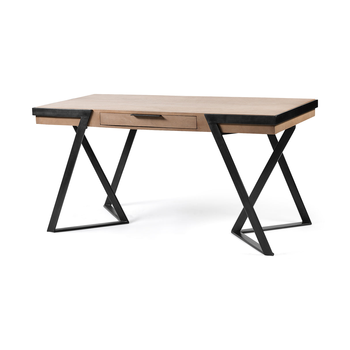 Steinbeck 61L x 28.75W x 30H Light Brown Wooden Iron Frame Office Desk from Mercana - Luna Furniture