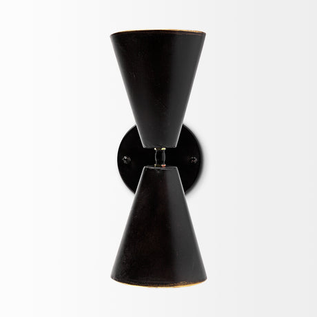 Eris II 7.3x12.6 Black Metal w/Gold Accent Double-Cone Wall Sconce from Mercana - Luna Furniture