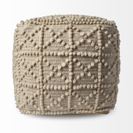 Leroy Square Cream Wool Pouf w/ Popcorn Detail from Mercana - Luna Furniture