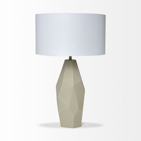 Piven (29.5"H) Beige Ceramic Base White Linen Shade Table Lamp from Mercana - Luna Furniture