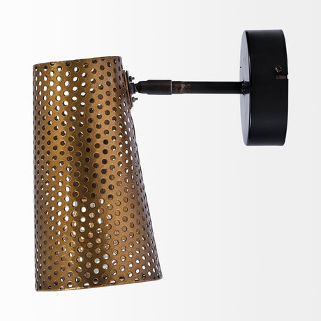 Wesley I 11x10.2 Gold Toned Perforated Metal Cone Wall Sconce from Mercana - Luna Furniture