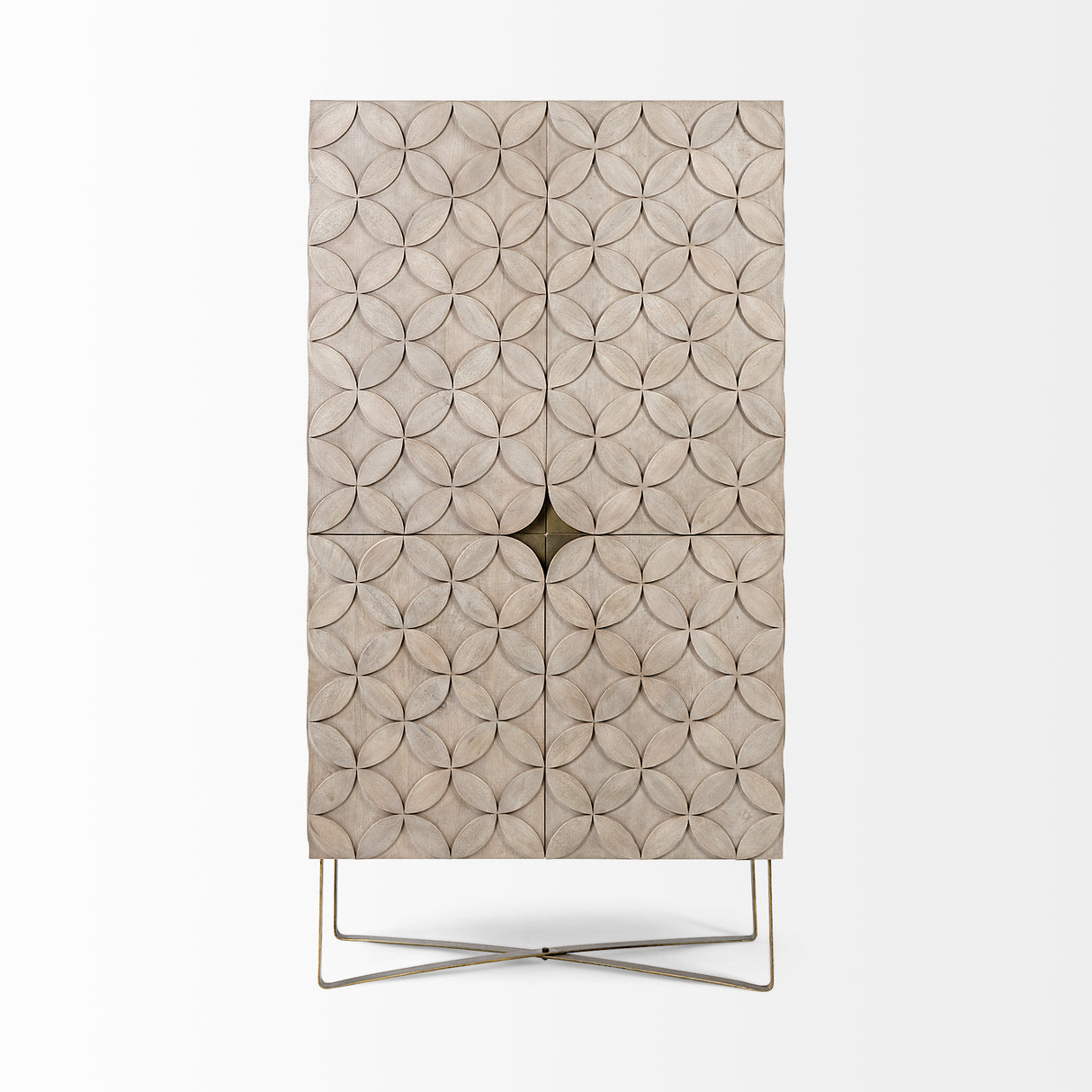 Excelsior II 68.1" H Light Brown Wood Gold Iron Base Storage Cabinet from Mercana - Luna Furniture